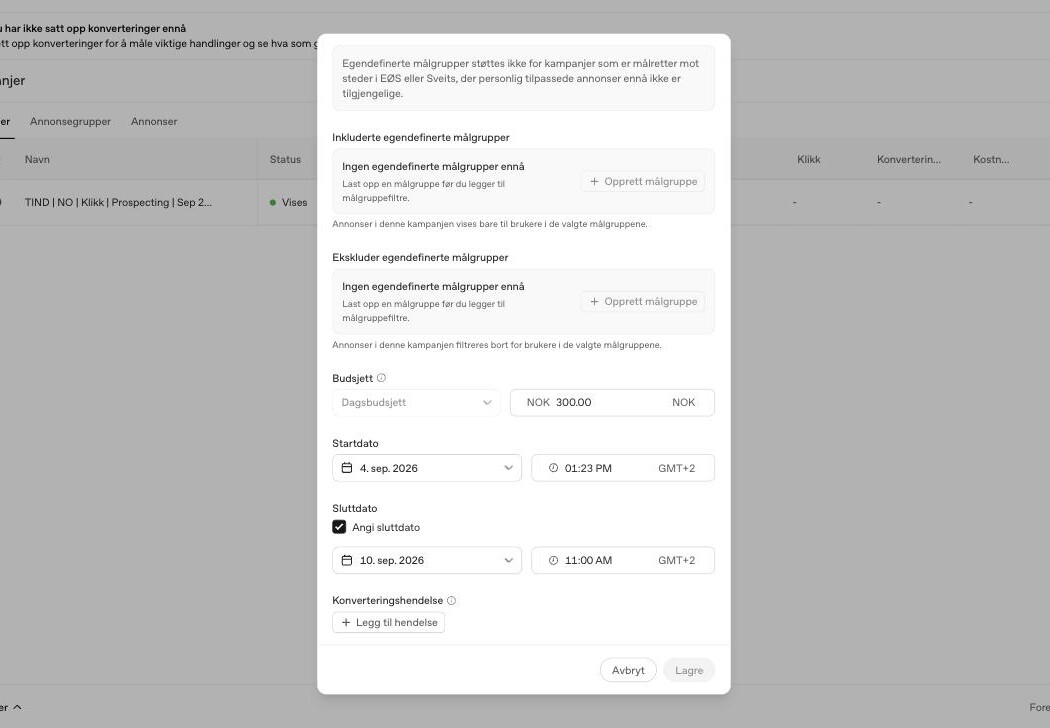 Melding om at egendefinerte målgrupper ikke støttes for kampanjer i EØS