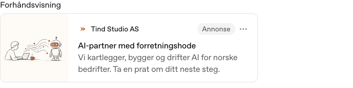Forhåndsvisning av en ChatGPT-annonse med logo, overskrift og beskrivelse